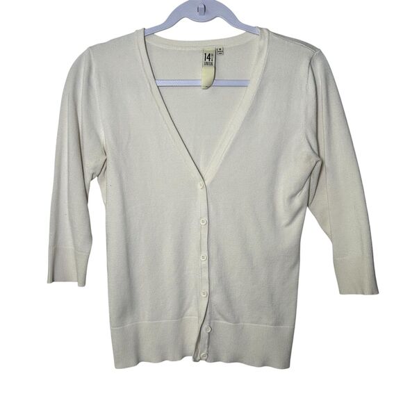 14th & Union Sweaters - 14th & Union cream knit button up 3/4 sleeve cardigan Medium
